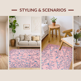 Ultra Soft Area Rug, Non Slip, Stain Resistant, Washable Area Rugs for Living Room, Bedroom, Contemporary Soft Botanical Design(Pink)