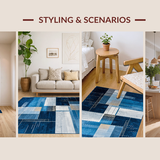 Ultra Soft Area Rug, Non Slip, Stain Resistant, Washable Area Rugs for Living Room, Bedroom, Rustic Coastal Marbled Design Element(Blue)