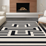 Ultra Soft Area Rug, Non Slip, Stain Resistant, Washable Area Rugs for Living Room, Bedroom, Contemporary Abstract Lattice Aesthetic(Black)