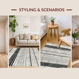 Ultra Soft Area Rug, Non Slip, Stain Resistant, Washable Area Rugs for Living Room, Bedroom, Boho Graphic Striped Carpet Washable Reversible Handcrafted Look(Gray)