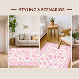 Ultra Soft Area Rug, Non Slip, Stain Resistant, Washable Area Rugs for Living Room, Bedroom, Whimsical Pink Oceanic Pattern(White)