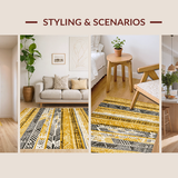 Ultra Soft Area Rug, Non Slip, Stain Resistant, Washable Area Rugs for Living Room, Bedroom, Contemporary Textured Ogee Style(Gold)