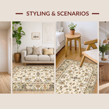 Ultra Soft Area Rug, Non Slip, Stain Resistant, Washable Area Rugs for Living Room, Bedroom, Elegant Creamy Vintage Motif(Beige)