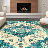 Ultra Soft Area Rug, Non Slip, Stain Resistant, Washable Area Rugs for Living Room, Bedroom, Elegant Trellis Motif in Aqua(Beige)