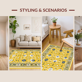 Ultra Soft Area Rug, Non Slip, Stain Resistant, Washable Area Rugs for Living Room, Bedroom, Trendy Floral Textured Visual(Yellow)