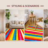 Ultra Soft Area Rug, Non Slip, Stain Resistant, Washable Area Rugs for Living Room, Bedroom, Fun Cheerful Stripe Fusion(Red)