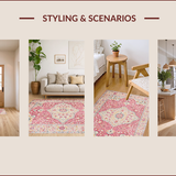 Ultra Soft Area Rug, Non Slip, Stain Resistant, Washable Area Rugs for Living Room, Bedroom, Chic Minimalist Floral Fusion(Pink)