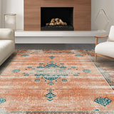 Ultra Soft Area Rug, Non Slip, Stain Resistant, Washable Area Rugs for Living Room, Bedroom, Colorful Ethnic Trellis Arrangement(Orange)