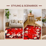 Ultra Soft Area Rug, Non Slip, Stain Resistant, Washable Area Rugs for Living Room, Bedroom, Elegant Asian Floral Motif(Red)
