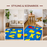 Ultra Soft Area Rug, Non Slip, Stain Resistant, Washable Area Rugs for Living Room, Bedroom, Colorful Educational Animal Motif(Blue)