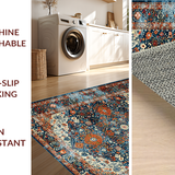 Ultra Soft Area Rug, Non Slip, Stain Resistant, Washable Area Rugs for Living Room, Bedroom, Rustic Vibrant Floral Design(Blue)
