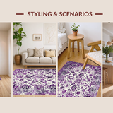 Ultra Soft Area Rug, Non Slip, Stain Resistant, Washable Area Rugs for Living Room, Bedroom, Cozy Earth Tone Vintage Print(Purple)