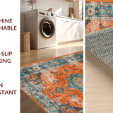 Ultra Soft Area Rug, Non Slip, Stain Resistant, Washable Area Rugs for Living Room, Bedroom, Rustic Orange Teal Medallion Style(Orange)