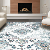 Ultra Soft Area Rug, Non Slip, Stain Resistant, Washable Area Rugs for Living Room, Bedroom, Unique Gray Medallion Aesthetic(White)