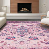 Ultra Soft Area Rug, Non Slip, Stain Resistant, Washable Area Rugs for Living Room, Bedroom, Rustic Multi-Hued Ogee Pattern(Pink)