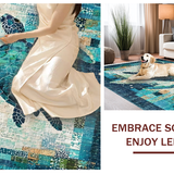 Ultra Soft Area Rug, Non Slip, Stain Resistant, Washable Area Rugs for Living Room, Bedroom, Marine Life Mosaic Rug Featuring Blue Turtle and Coral Reef Artistic Motif(Blue)