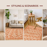 Ultra Soft Area Rug, Non Slip, Stain Resistant, Washable Area Rugs for Living Room, Bedroom, Stylish Pastel Floral Accents(Orange)