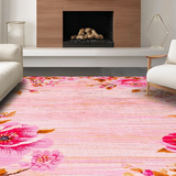 Ultra Soft Area Rug, Non Slip, Stain Resistant, Washable Area Rugs for Living Room, Bedroom, Bold Floral Art Deco Aesthetic(Pink)