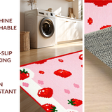 Ultra Soft Area Rug, Non Slip, Stain Resistant, Washable Area Rugs for Living Room, Bedroom, Whimsical Fruit-Themed Bath Decor(Red)