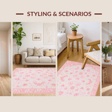 Ultra Soft Area Rug, Non Slip, Stain Resistant, Washable Area Rugs for Living Room, Bedroom, Vibrant Pink Floral Motif(Pink)