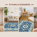 Ultra Soft Area Rug, Non Slip, Stain Resistant, Washable Area Rugs for Living Room, Bedroom, Modern Earthy Floral Composition(Blue)