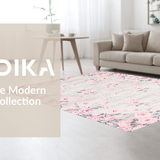 Ultra Soft Area Rug, Non Slip, Stain Resistant, Washable Area Rugs for Living Room, Bedroom, Rustic Gray Flower Arrangement(Pink)