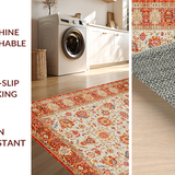 Ultra Soft Area Rug, Non Slip, Stain Resistant, Washable Area Rugs for Living Room, Bedroom, Rustic Floral Tapestry Motif(Orange)