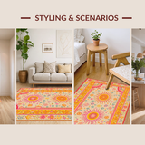 Ultra Soft Area Rug, Non Slip, Stain Resistant, Washable Area Rugs for Living Room, Bedroom, Artistic Round Sunray Design Element(Yellow)