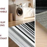 Ultra Soft Area Rug, Non Slip, Stain Resistant, Washable Area Rugs for Living Room, Bedroom, Striped Welcome Rug with Modern Bands, Bold Contrast Lines, Flat Weave Pattern(Black)