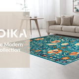Ultra Soft Area Rug, Non Slip, Stain Resistant, Washable Area Rugs for Living Room, Bedroom, Bold Orange Floral Harmony(Blue)