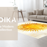 Ultra Soft Area Rug, Non Slip, Stain Resistant, Washable Area Rugs for Living Room, Bedroom, Vibrant Sunburst Abstract Aesthetic(Gold)