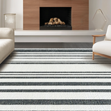 Ultra Soft Area Rug, Non Slip, Stain Resistant, Washable Area Rugs for Living Room, Bedroom, Classic Bistro Stripe Handwoven Rug for Sophisticated Home Accent(Black)
