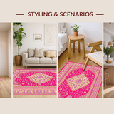 Ultra Soft Area Rug, Non Slip, Stain Resistant, Washable Area Rugs for Living Room, Bedroom, Chic Pink Geometric Composition(Pink)