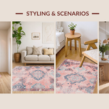 Ultra Soft Area Rug, Non Slip, Stain Resistant, Washable Area Rugs for Living Room, Bedroom, Luxurious Watercolor Floral Theme(Pink)