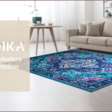 Ultra Soft Area Rug, Non Slip, Stain Resistant, Washable Area Rugs for Living Room, Bedroom, Eclectic Vintage Floral Fusion(Blue)