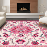 Ultra Soft Area Rug, Non Slip, Stain Resistant, Washable Area Rugs for Living Room, Bedroom, Modern Pastel Floral Fusion(White)