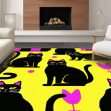 Ultra Soft Area Rug, Non Slip, Stain Resistant, Washable Area Rugs for Living Room, Bedroom, Rustic Earthy Tone Feline Art(Yellow)