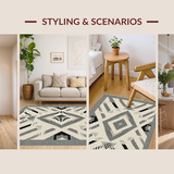 Ultra Soft Area Rug, Non Slip, Stain Resistant, Washable Area Rugs for Living Room, Bedroom, Elegant Symmetrical Trellis Aesthetic(Beige)