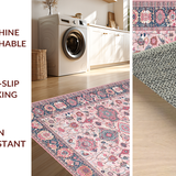 Ultra Soft Area Rug, Non Slip, Stain Resistant, Washable Area Rugs for Living Room, Bedroom, Chic Transitional Lattice Motif(Pink)