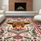 Ultra Soft Area Rug, Non Slip, Stain Resistant, Washable Area Rugs for Living Room, Bedroom, Rustic Floral Highland Cow Design(Brown)