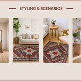 Ultra Soft Area Rug, Non Slip, Stain Resistant, Washable Area Rugs for Living Room, Bedroom, Vintage Charcoal Western Motif(Red)