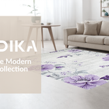 Ultra Soft Area Rug, Non Slip, Stain Resistant, Washable Area Rugs for Living Room, Bedroom, Whimsical Purple Garden Design(Gray)