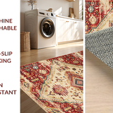 Ultra Soft Area Rug, Non Slip, Stain Resistant, Washable Area Rugs for Living Room, Bedroom, Cozy Earth Tone Motif(Red)