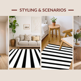 Ultra Soft Area Rug, Non Slip, Stain Resistant, Washable Area Rugs for Living Room, Bedroom, Monochrome Cabana Striped Woven Rug for Entryway Chic Home Decor(Black)