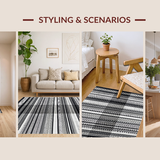 Ultra Soft Area Rug, Non Slip, Stain Resistant, Washable Area Rugs for Living Room, Bedroom, Classic Monochrome Striped Flat Weave Rug with Reversible Farmhouse Design(Black)