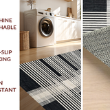 Ultra Soft Area Rug, Non Slip, Stain Resistant, Washable Area Rugs for Living Room, Bedroom, Sleek Black White Linear Patterned Rug with Striped Layered Geometric Design(Black)