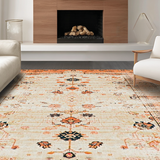 Ultra Soft Area Rug, Non Slip, Stain Resistant, Washable Area Rugs for Living Room, Bedroom, Elegant Earthy Toned Flower Motif(Orange)