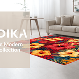 Ultra Soft Area Rug, Non Slip, Stain Resistant, Washable Area Rugs for Living Room, Bedroom, Chic Exotic Blooming Design(Red)
