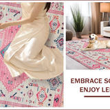Ultra Soft Area Rug, Non Slip, Stain Resistant, Washable Area Rugs for Living Room, Bedroom, Elegant Vintage Tiled Composition(Pink)