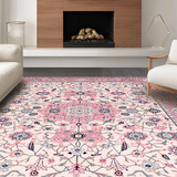 Ultra Soft Area Rug, Non Slip, Stain Resistant, Washable Area Rugs for Living Room, Bedroom, Stylish Gray Floral Symmetrical Elements(Pink)